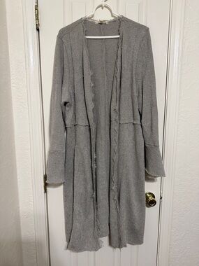 Light Gray Open-Front Long Knit Cardigan